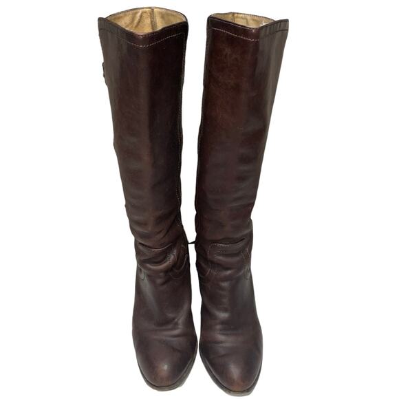 FRYE Fiona 3 Strap Brown Leather Tall Heeled Boots     Size: 7M - Picture 2 of 8
